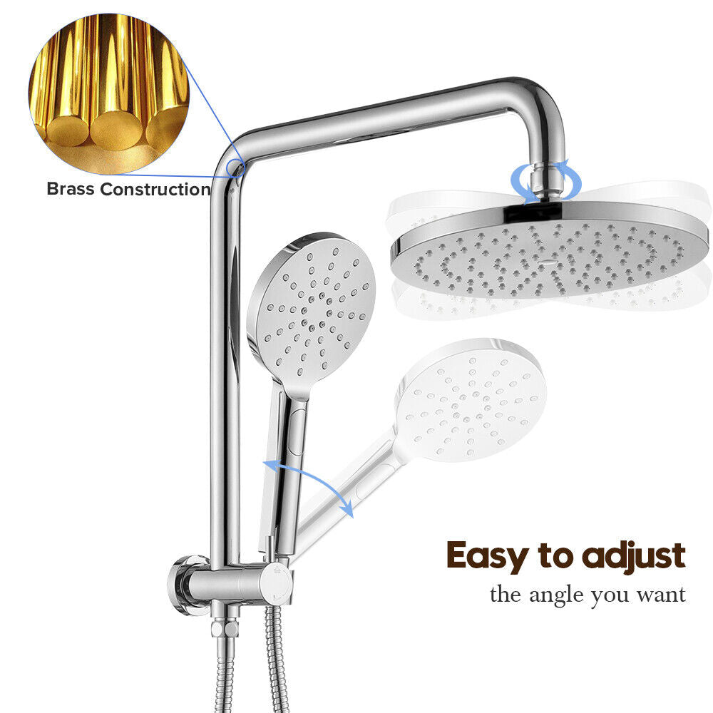 Rain Shower Head Set 2 in 1 Diverter Rail Wall Arm Shower Mixer Taps